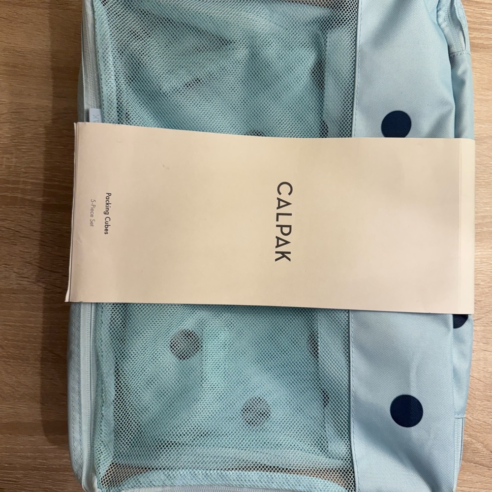 Calpak Aqua Blue Packing Cube Set with Navy Polka Dots